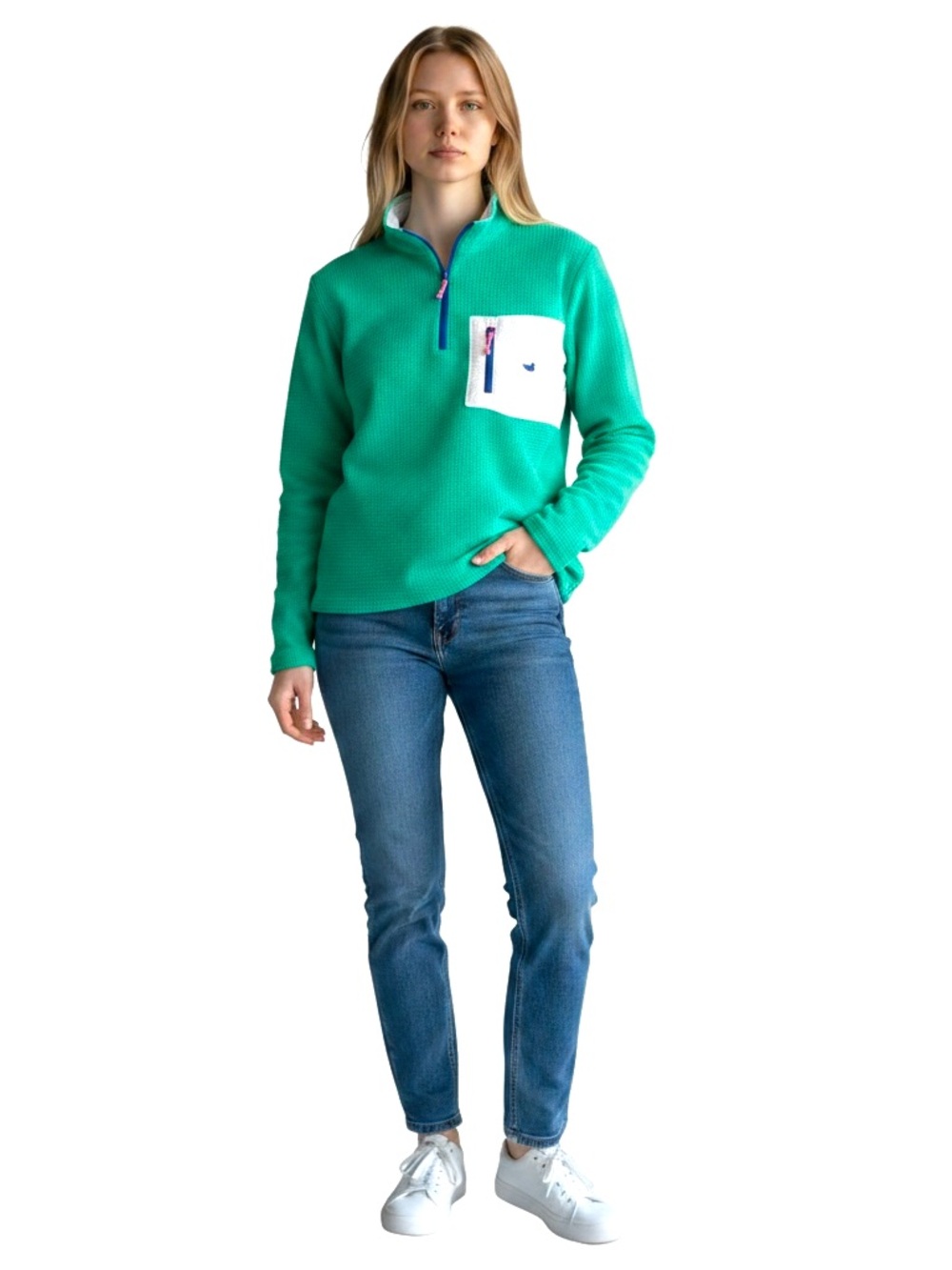 Southern Marsh FieldTec Dune Pullover Mint Green Grid Waffle Fleece | Medium